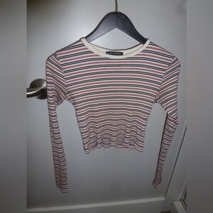 Brandy Melville Women's Striped Long Sleeve Top - Red, Blue, White